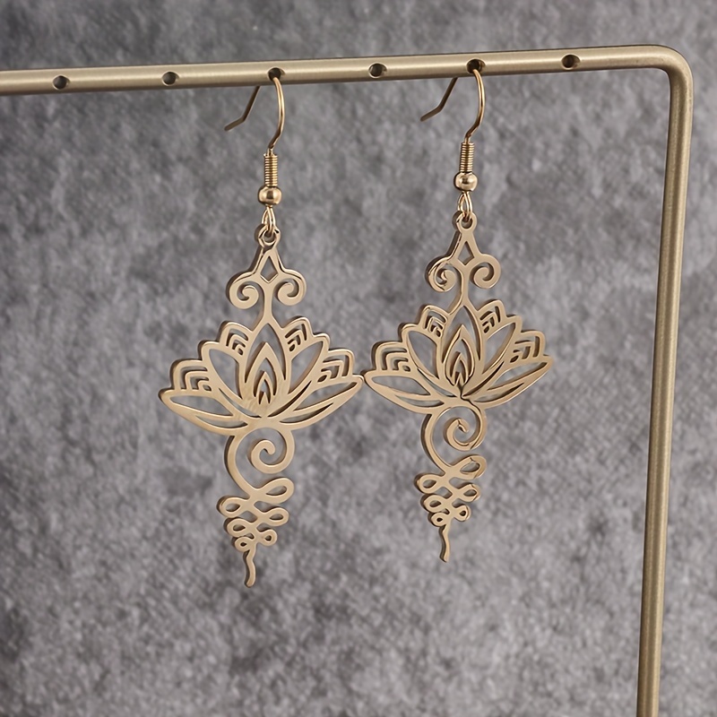 Lotus Pattern Stainless Steel Women's Earrings for Jewelry Parties